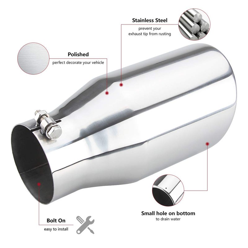 LCGP 4" inlet Diesle Exhaust Tip, 6" outlet, 12" Long Truck Tailtip, Rolled Angel Design, Polished Finished - Image 5